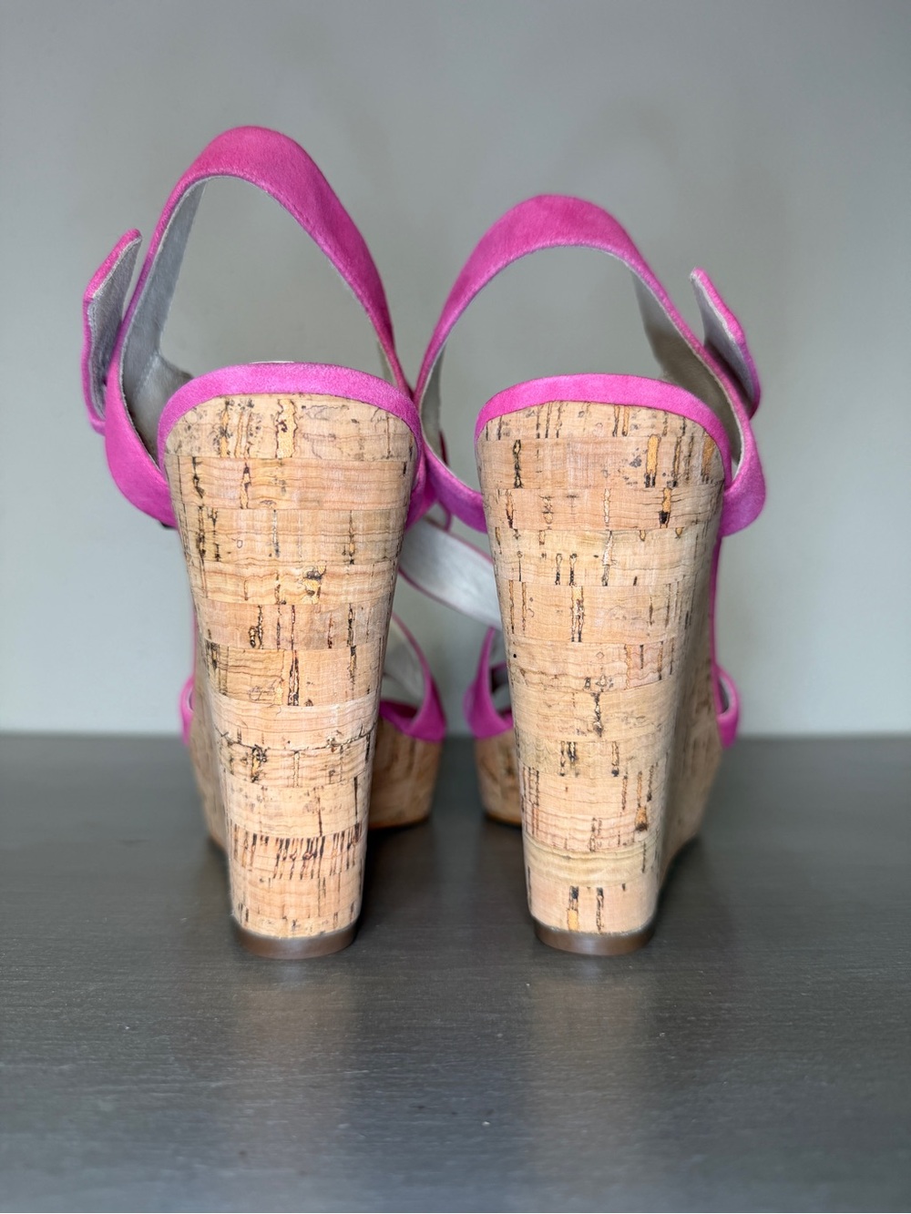 Michael Kors Pink Suede Cork Platform Wedge Heels Women’s Size 11M New - Picture 8 of 9